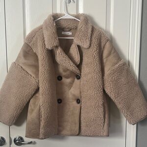 JustFab Tan Fleece Pea Coat